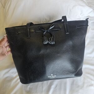 Kate Spade Black Hayes Street Nandy Tote Tassel Pebble Leather Lena Large10.9"h